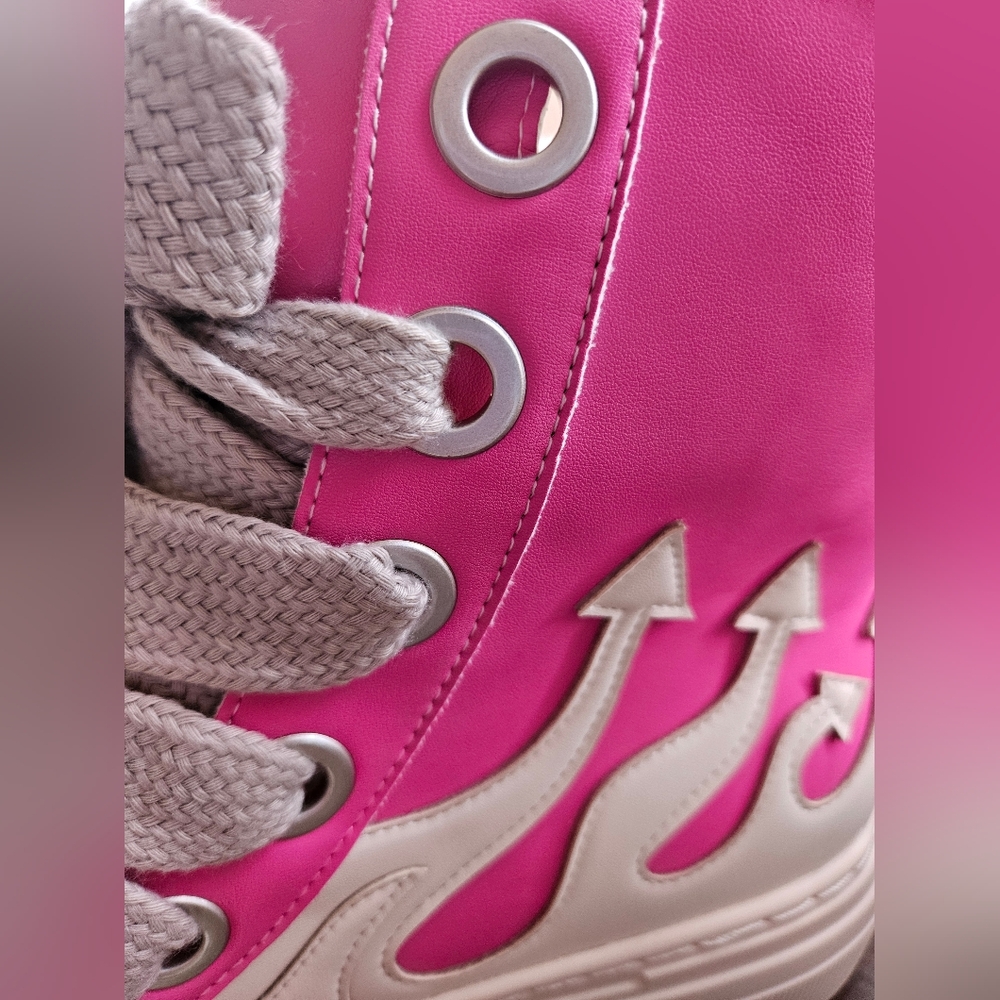 Women’s Pink High-Top Platform Sneakers with Flame Detail - Picture 5 of 7